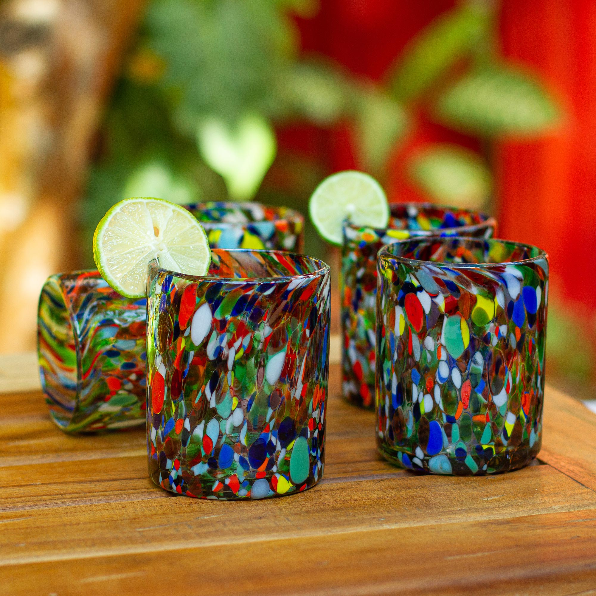 Set of 4 Colorful Wine Glasses Handblown from Recycled Glass