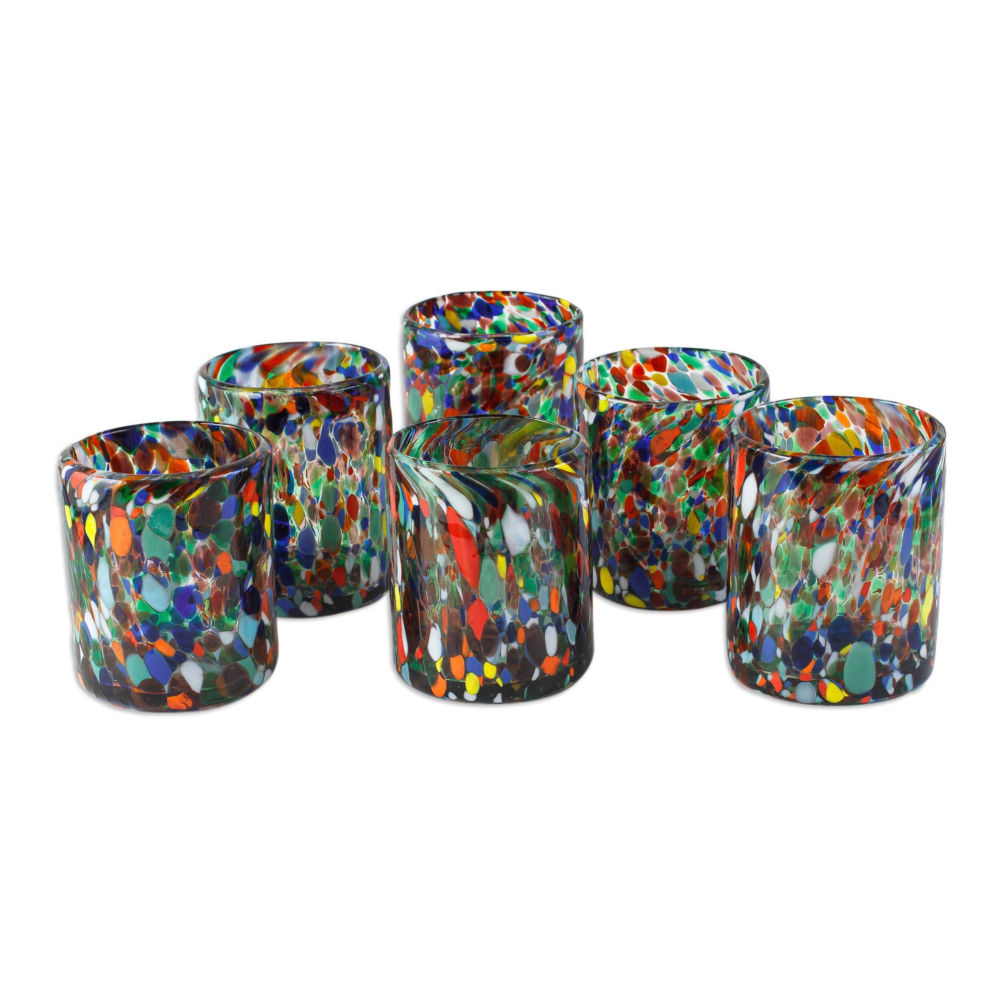 Hand Blown Rocks Glasses with Multicolored Dots (Set of 6) Mod Spots