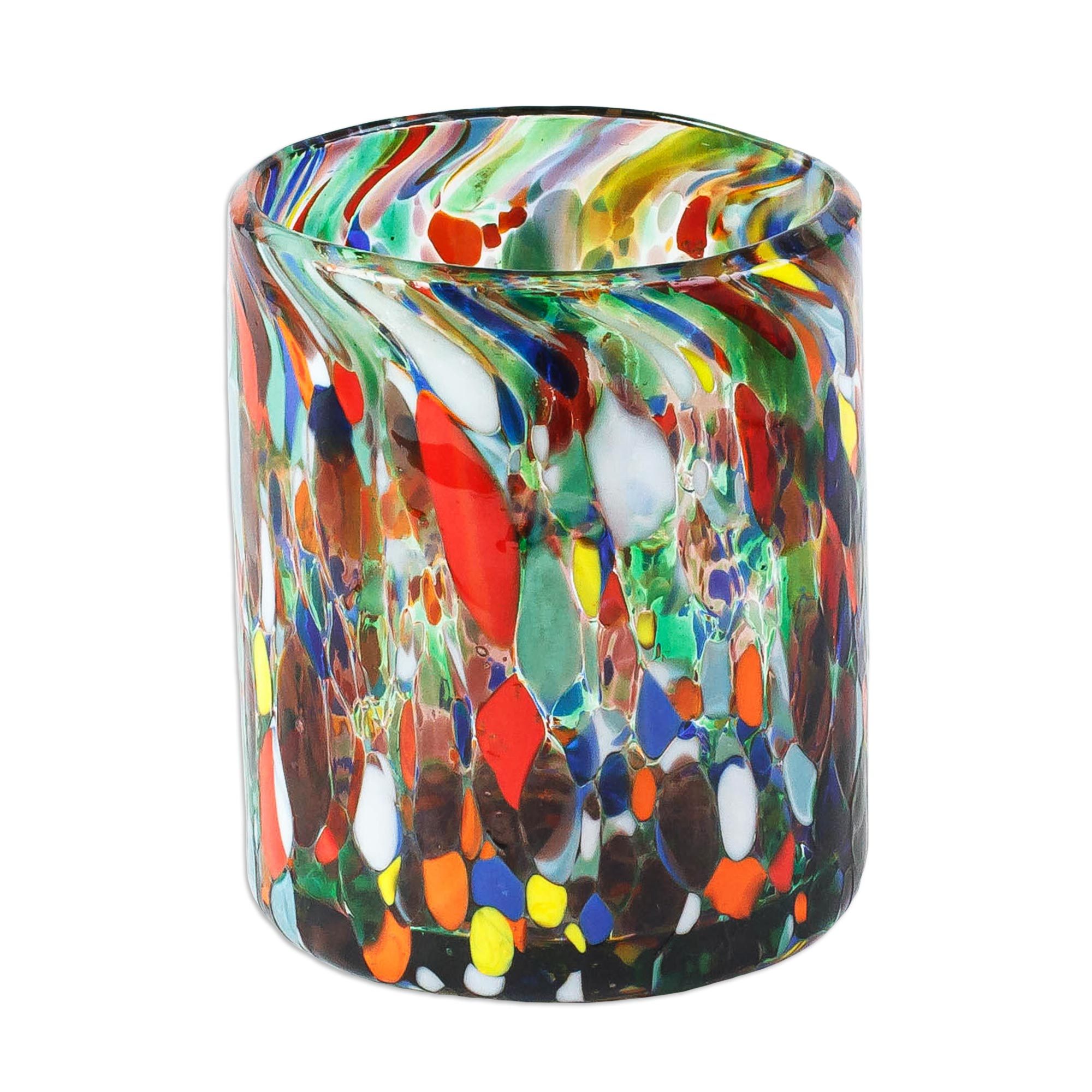 Hand Blown Rocks Glasses with Multicolored Dots (Set of 6) Mod Spots