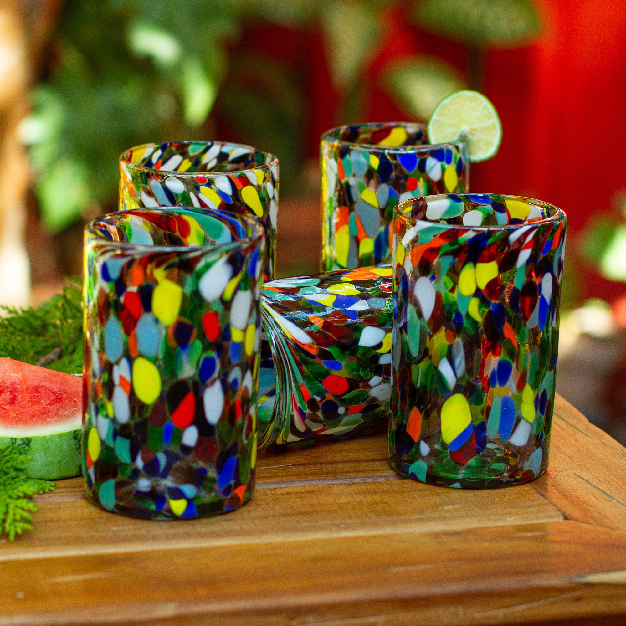 Vasos de vidrio con lunares multicolores de México (juego de 6) - Grandes  puntos de modificación