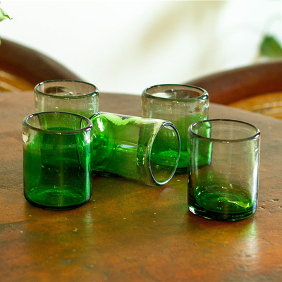 Blown glass juice glasses, Jalisco Green (set of 6)