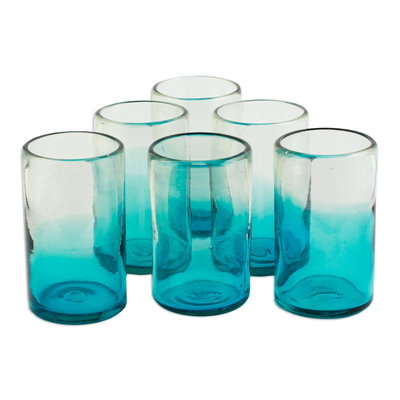 Vasos de cristal, (juego de 6) - Vasos de vidrio reciclado turquesa de México (juego de 6)