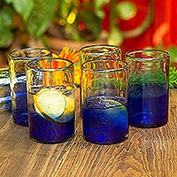 Glass tumblers, 'Cobalt Cool' (set of 6) - Cobalt Blue Recycled Glass Tumblers from Mexico (Set of 6)
