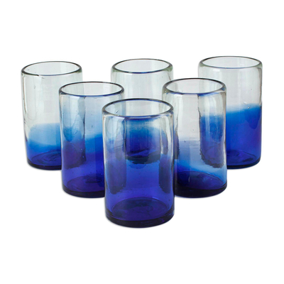 Vasos de cristal, (juego de 6) - Vasos de vidrio reciclado azul cobalto de México (juego de 6)