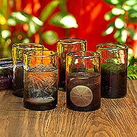 Vasos de vidrio, 'Plum Haze' (juego de 6) - Vasos de vidrio reciclado con tintes morados de México (juego de 6)