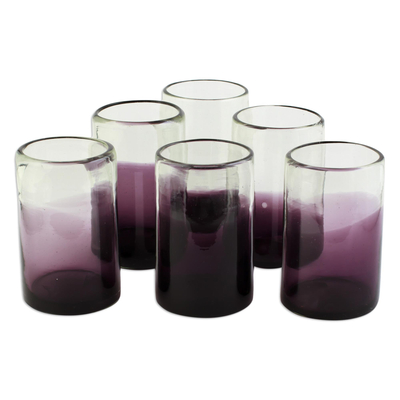 Glasbecher, 'Plum Haze' (6er-Set) - Lila gefärbte Becher aus recyceltem Glas aus Mexiko (6er-Set)