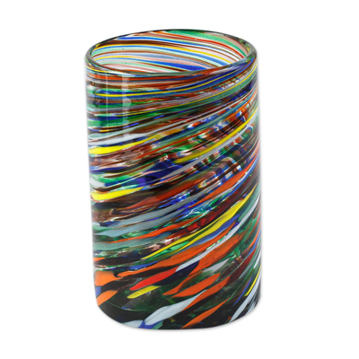 Glass tumblers, 'Swirling Rainbows' (set of 6) - Whirling Multicoloured Recycled Glass Tumblers (Set of 6)