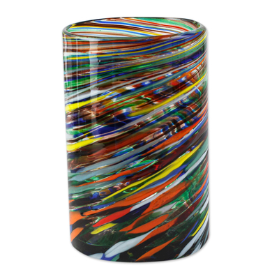 Glass tumblers, 'Swirling Rainbows' (set of 6) - Whirling Multicolored Recycled Glass Tumblers (Set of 6)