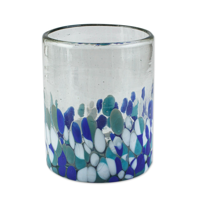 Glass rocks glasses, 'Blue Cool' (set of 6) - Blue Green and White Spotted Rocks Glasses (Set of 6)