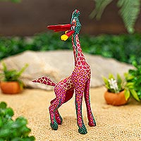 Featured review for Wood alebrije sculpture, Stargazing Giraffe in Red