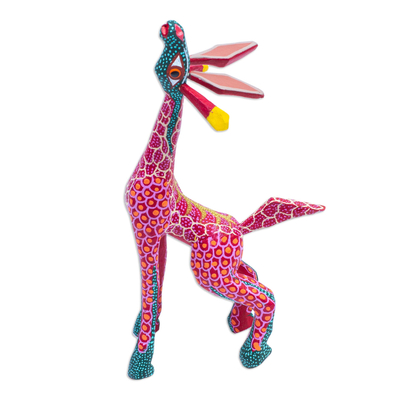 Holz-Alebrije-Skulptur, 'Sternengiraffe in Rot' - Holz Handbemalte Giraffe Alebrije fein gemalt in Rot