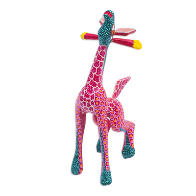 Wood alebrije sculpture, 'Stargazing Giraffe in Red' - Wood Hand Painted Giraffe Alebrije Finely Painted in Red