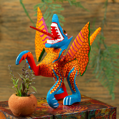 Wood alebrije, 'Oaxaca Dragon' - Dragon Inspired Copal Wood Alebrije from Oaxaca Mexico