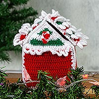 Wool decorative accent, 'Holiday House' - Hand Crocheted Wool Holiday Accent