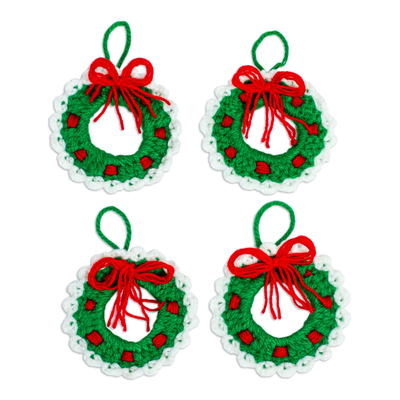 Artisan Crafted Wool Wreath Ornaments (Set of 4)
