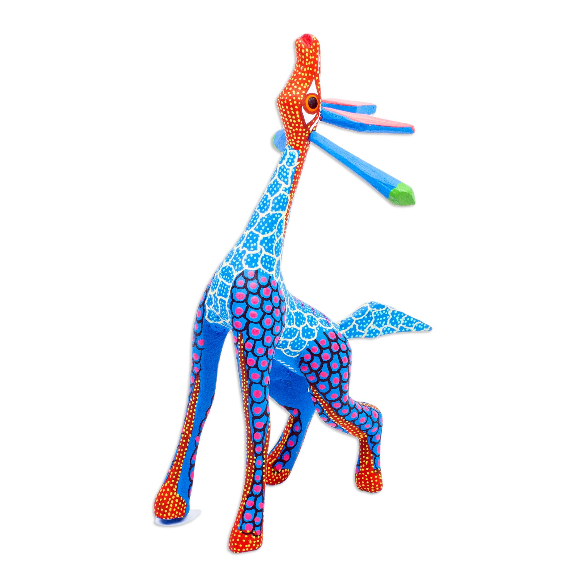 Wood Giraffe Alebrije Hand Painted in Blue and Ochre - Stargazing ...