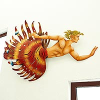 Steel wall decor, 'Lionfish Merman' - Steel Wall Decor of Merman with Lionfish Tail from Mexico