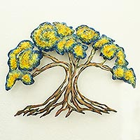 Decoración de pared de acero, 'Árbol de Van Gogh' - Decoración de escultura de pared de árbol de acero hecha a mano de México