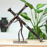 Upcycled metal sculpture,'Christ Carrying the Cross' - Eco Friendly Abstract Sculpture of Christ Carrying the Cross