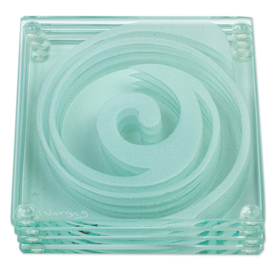 Posavasos de cristal, (juego de 4) - Posavasos de vidrio con patrón de remolino abstracto (juego de 4)