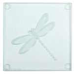 Glass coasters, 'Gliding Dragonfly' (set of 4) - Glass Coasters with Etched Dragonfly Motif (Set of 4)