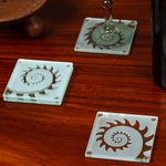 Glass coaster, 'Mollusk Swirl' (set of 4) - Glass Coasters with Etched Sawed Swirl Pattern (Set of 4)