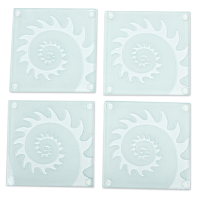 Glass Coasters with Etched Sawed Swirl Pattern (Set of 4)