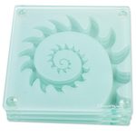 Glass coaster, 'Mollusk Swirl' (set of 4) - Glass Coasters with Etched Sawed Swirl Pattern (Set of 4)