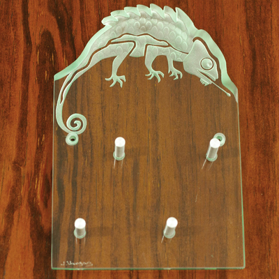 Schlüsselhalter aus Glas - Schlüsselhalter aus Glas mit Chamäleon-Motiv aus Mexiko
