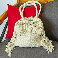 Bolso bandolera de algodón, 'Terra Fria in Ivory' - Macrame Cotton Shoulder Bag