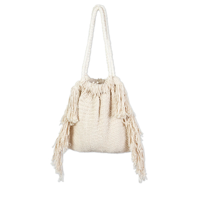 Cotton shoulder bag, 'Terra Fria in Ivory' - Macrame Cotton Shoulder Bag