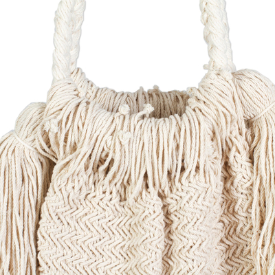 Cotton shoulder bag, 'Terra Fria in Ivory' - Macrame Cotton Shoulder Bag
