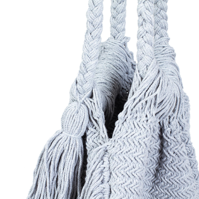 Cotton shoulder bag, 'Terra Fria in Ash' - Macrame Cotton Shoulder Bag in Light Grey