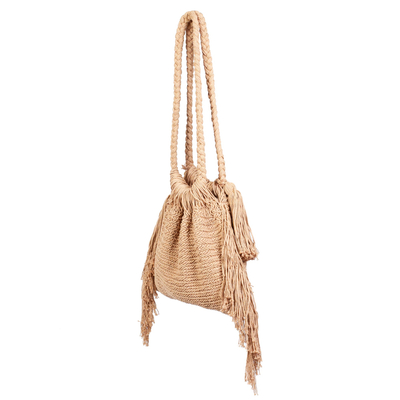 Cotton shoulder bag, 'Terra Fria in Sand' - Handcrafted Cotton Macrame Shoulder Bag