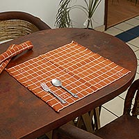 Tischsets aus Baumwolle, „Chiapas Spice“ (4er-Set) - Handgewebte Tischsets aus 100 % Baumwolle in gebranntem Orange (4er-Set)