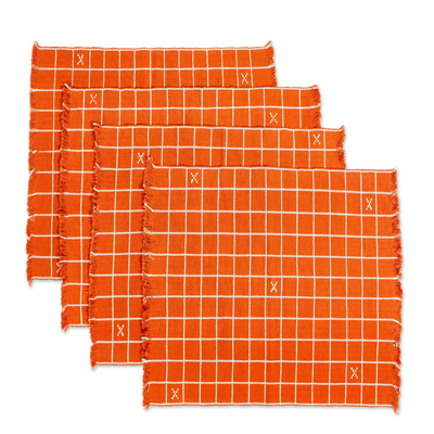 Manteles individuales de algodón, (juego de 4) - Manteles individuales tejidos a mano 100% algodón naranja quemado (juego de 4)