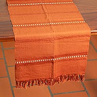 Camino de mesa de algodón, 'Delicia de Mamey' - Camino de mesa de algodón tejido a mano color fruta Mamey de Chiapas