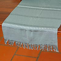 Cotton table runner, 'Chiapas Sky' - Chiapas 100% Cotton Table Runner of Blue and Grey Threads