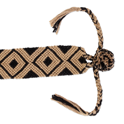Cotton woven macrame  bracelet, 'Chiapas Wheat' - Black and Wheat coloured 100% Macrame Cotton from Chiapas
