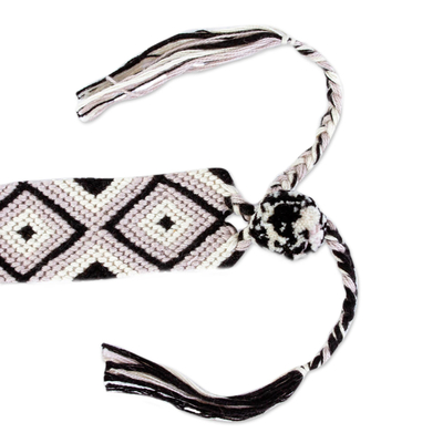 Cotton macrame wristband bracelet, 'Emerging Diamonds' - Grey and Black 100% Cotton Macrame Bracelet from Chiapas