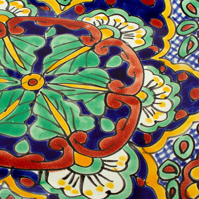Platos llanos de cerámica, (par) - Platos llanos cuadrados pintados a mano (par)
