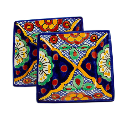 Platos de postre de cerámica, (par) - Platos de postre cuadrados artesanales (pareja)