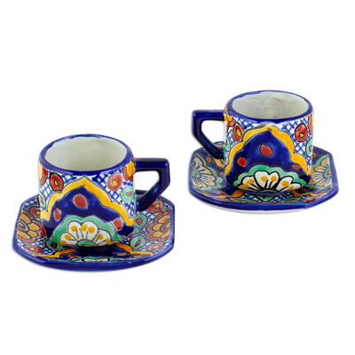 Colonial Mexican Ceramic Cups Mugs with Saucers (Set for 2) - Hidalgo  Fiesta