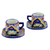 Tazas y platillos de cerámica, (juego para 2) - Tazas de Cerámica Mexicana Colonial con Platillos (Juego para 2)