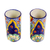 Ceramic tumblers, 'Hidalgo Fiesta' (Pair) - Talavera-Style Ceramic Tumblers (Pair) (image 2a) thumbail
