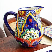 Ceramic pitcher, 'Hidalgo Fiesta' - Artisan Crafted Ceramic Pitcher from Mexico