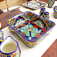 Cazuela de cerámica, 'Hidalgo Fiesta' (47 onzas) - Cacerola de cerámica estilo talavera (47 onzas)