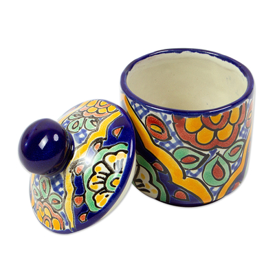 Creamer and sugar bowl, 'Hidalgo Fiesta' (set of 2) - Hand-Painted Talavera-Style Cream and Sugar Set