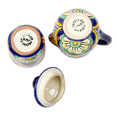 Creamer and sugar bowl, 'Hidalgo Fiesta' (set of 2) - Hand-Painted Talavera-Style Cream and Sugar Set