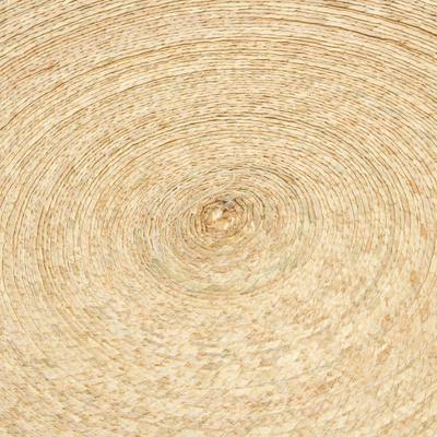 Palm fiber floor mat, 'Double Braided Circles' - Double Layer Braided Palm Frond Accent Mat from Mexico